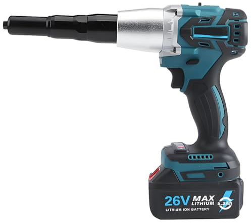 DowPie 26V Cordless Electric Rivet Gun Brushless Motor - Portable Battery Pop Rivet Tool Kit, LED Light, Ergonomic Handle, Quiet No-Spark for Automotive, Construction completeset
