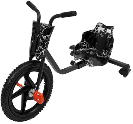 Drifter trehjuling, 4 justerbara längder glidare, 360° rotationer barnlöphjul, upplyst bakhjul, skålsits, 80 kg bärkapacitet, Drift Kart, Drift Bil, för barn från 6 år, 90 x 68 x 60 cm