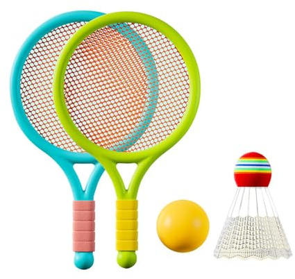 YIXANNX Raquettes de Badminton légères pour Enfants, Volants, Ensemble de Raquettes Badminton et Tennis pour Enfants, Jeu Sport et Jouet pour développer Leurs compétences, Vert Bleu, 39 x 23 cm
