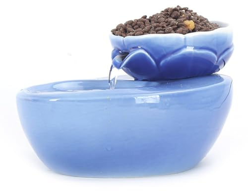 TOBBOMEY Distributeur d'eau Automatique pour Animaux 15 L en Céramique Bleue avec Filtre Intégré Gamelle Lotus Étanche pour Chat et Chien Fontaine d'eau Potable Filtrante pour Maison et