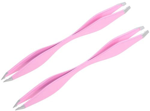 PATKAW Pinzas para Cejas Doble Punta de Acero Inoxidable, 2 Piezas en Rosa Fucsia, Herramienta Multifuncional para Depilación y Modelado, Precisión Profesional para Cuidado Facial