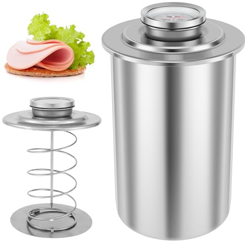 CBWERBB Ham Maker Stainless Steel with Thermometer,Meat Press Mold for Homemade Deli Meat,Bacon Sandwich Lunch Meats Maker,Food Grade Loaf Pan Press Kit for Healthy Cooking Kitchen Tool