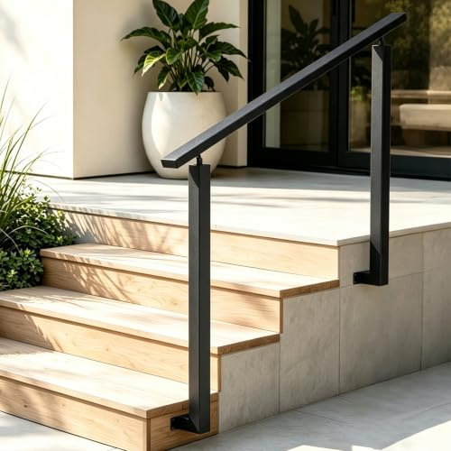 Treppengeländer Schwarz Eckig, Handlauf Treppe Metall, Handlauf mit Flexiblem Winkelverstellung, Handläufe für Treppen 100 cm, Gelände, inkl Montagematerial, für Innen und Außen (Schwarz-A)