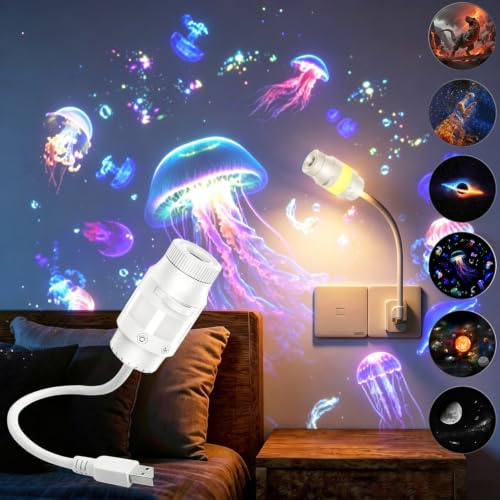AIBEAU 2-in-1 Galaxy Projector Night Light with 6 Sliding Projection Films, Adjustable Brightness 360° Rotating Design and USB Power for Car and Bedroom Decoration