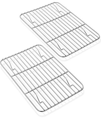 Mini Cooling Rack Set of 2, Homikit Stainless Steel Small Grill Wire Rack for Oven Roasting Baking Cooking, 21.5x16x1.5cm Fit Toaster Oven Tray for Cake/Meat/Bread, Healthy & Dishwasher Safe