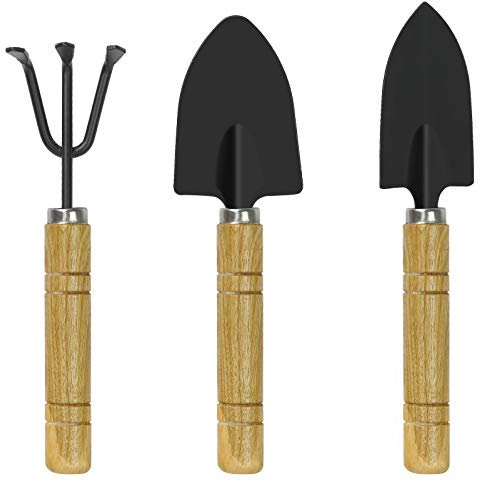 JatilEr Mini Mango de Madera de Hierro, Herramientas de jardín, Color Negro, Mini Herramientas de jardín, Pala, rastrillo, Duradero, Seguro para Plantas de Interior, Flores, Plantas Juguetes de Playa