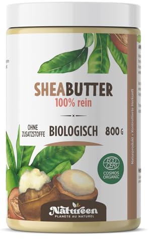 SheaButter Bio 800g Westafrika -100% Rein -100% Natürlich - Unraffiniert - Vegan - alle Hauttypen, Natürliche Körperbutter - Gesicht, Lippen, Haare - Pflegt, Schützt, Befeuchtet