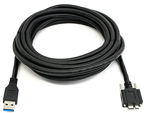 System-S USB 3.0 Kabel 5 m Micro B Stecker zu Typ A Stecker Schraube Adapter in Schwarz