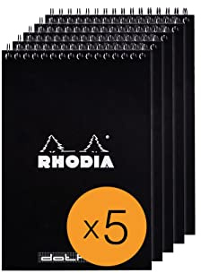 Rhodia 165039C – anteckningsblock, med dubbel spiral, 80 ark prickigt linjerat 80 g, svart, 1 pack (5 stycken)