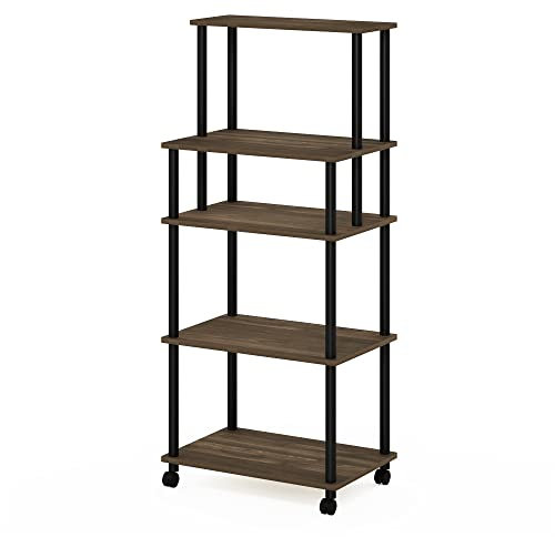 Furinno Turn-N-Tube Carrello portaoggetti da cucina a 5 livelli senza attrezzi, Noce Columbia/Nero