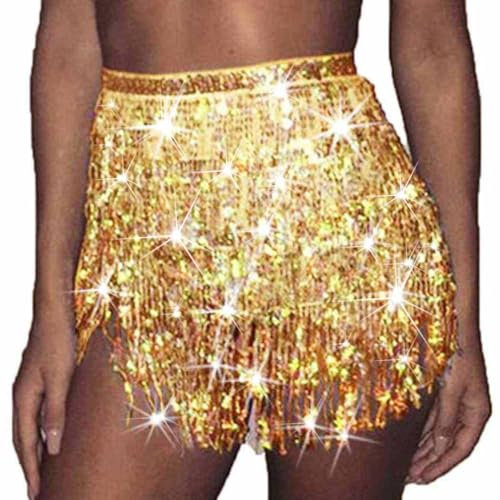 Ushiny Sparkle Silvester Paillette Fringe Weihnachten Mini Röcke Sparkly Tassel Rave Kostüm Festvial Shorts für Damen