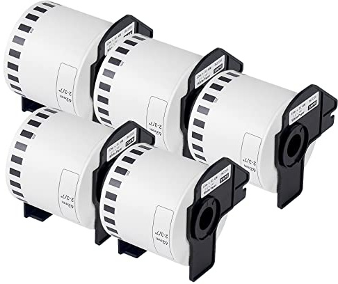 UNOKA DK-22205 Endlos-Etiketten 62mm x 30,48m Kompatibel Endlos Etiktt für Brother QL-700 QL-800 QL-820NWB 500 570 600 710W 720 810W 820 1110NWB, Addressetiketten Thermopapier Weiß, 5 Rollen