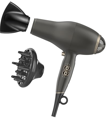 INFINITI PRO CONAIR FloMotion Pro Hair Dryer, Personalize Your Drying Experience with Adjustable Airflow and 6 Heat/Speed Settings, Blow Dryer with Diffuser and Concentrator Attachments, Black