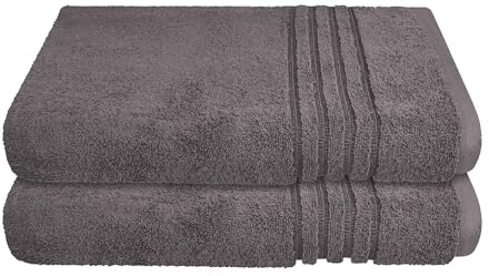 Schiesser Badetuch | 2er Set | 100% Baumwolle | Dunkelgrau | Hoch-Tief-Optik | 70x140 cm | weich & saugstark | sorgfältig eingenähter Kordelaufhänger | OEKO-TEX® MADE IN GREEN