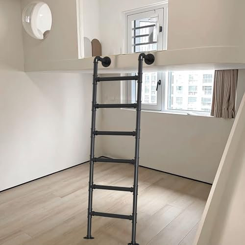 Schwarze Trittleiter aus Metall – Wandmontage, 1m 120cm 1,5m 2m 2.4cm 300cm Hochbettleiter, Kellerfensterschacht-Ausstiegsleiter, Etagenbettleiter für Wohnmobile, Tragkraft 150 kg(105cm/41in)