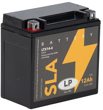 LANDPORT Batterie LTX14-4 12V 12Ah SLA/AGM kompatibel mit Vespa, Piaggio | Wartungsfreie AGM-Batterie, Maße 150 × 87 × 146 mm, 200 CCA; kompatibel mit Gilera Maxiscooter, Buell, BMW, Aprilia, Ducati
