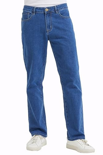 Coevals Club Pantalones vaqueros para hombre, elásticos, pierna recta, 5 bolsillos, para trabajo flexible, ajuste relajado, 3# Azul Medio, 40W / 32L