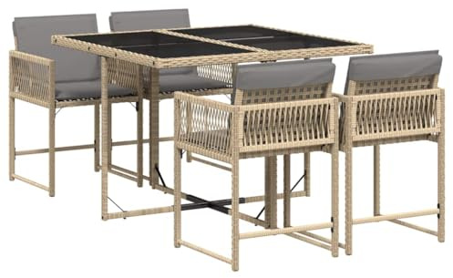 vidaXL Matgrupp för trädgården med dynor 5 delar mixbeige konstrotting, matgrupp för trädgården, matbord och stolar, uteplatsbord och stolar