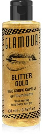 L'Erboristica Athena's | Glamour, Glitter Gold Gel Illuminante per Viso, Corpo e Capelli, 100 ml, Made in italy