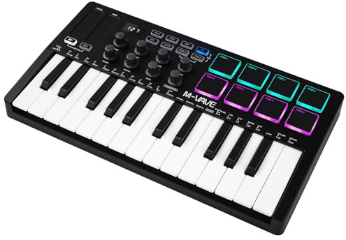 M-VAVE Mini 25 Keys MIDI Keyboard Control Keyboard Music Arranger Keyboard Electronic MIDI Keyboard Controller Pad SMK-25 Black and White Built-in Battery