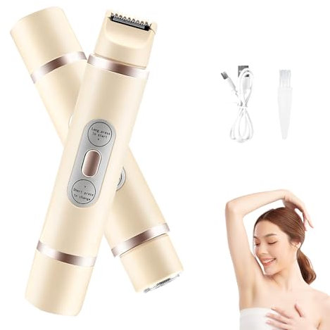 Elektrischer Bikini Trimmer für Frauen, 2-In-1 Elektrischer Damenrasierer für Intimbereich/Gesicht, Präzisionsrasierer für Scham Gesicht Achselhöhlen Beine- Leise & Hautfreundlich (Beige)