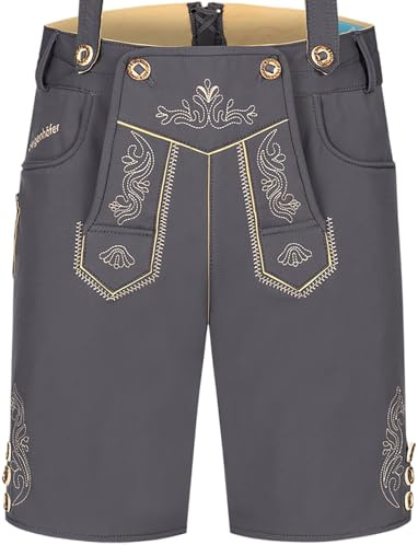 Steigenhöfer Manufaktur Kurze Trachten Softshell Hose mit Träger im Lederhosen Look - Lukas - Lederhose Herren Tracht - Wasser- und windabweisend mit Trägern für Oktoberfest - Anthrazit - 52