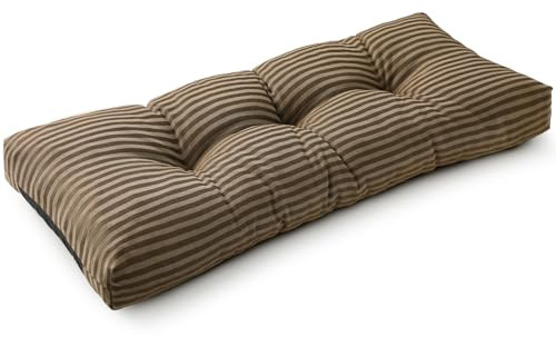 SUNROX LokGrip Non Slip Tufted Memory Foam Bench Cushion, FadeShield Water Resistant Durable Thicken Outdoor/Indoor Bench Seat Pads 42x16x4 inch, Cocoa Stripe