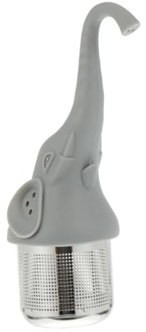 SOLUSTRE Elephant Shape Tea Strainer and Infuser Silicone and Stainless Steel Leaf Tea Filter for Travel and Loose Leaf Brewing Grey