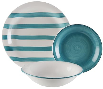 Versa Vajilla 18 Piezas, Estilo Moderno, 3x26,5x26,5 cm, Porcelana, Azul