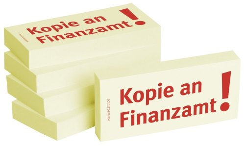 Bedruckte Haftnotizen - Text: Kopie an Finanzamt Ausführung Kopie an Finanzamt Größe (B x H) 75x35 mm Inhalt 5 x 100 Blatt