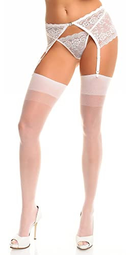 Glamory Perfect 20 Medias con Tirantes, 20 den, Blanco, Medium Women's