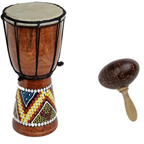 50cm Anfänger Djembe Trommel Bongo Drum Holz Bunt Bemalt + Kokos Rassel Maraca R2