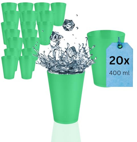 S&S-Shop 20 Hartplastik Trinkbecher 400ml, Grün, Mehrwegbecher, Cocktailgläser, Camping, Kindergeschirr, JGA, Beerpongbecher, Stapelbecher, Partybecher, Kunststoffbecher