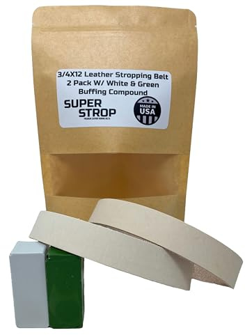 Super Strop 3/4X12 Inch 2 Pack Leather Honing Polishing Belt With White and Green Compound Fits Ken Onion Work Sharp