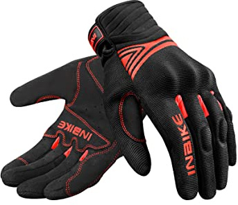 INBIKE Guantes Moto Hombre Protecciones En Nudillos Dedos, Guantes Motorista Motocicleta De Pantallas Táctiles para Moto Carretera Ciudad Bicicleta(Rojo-L)