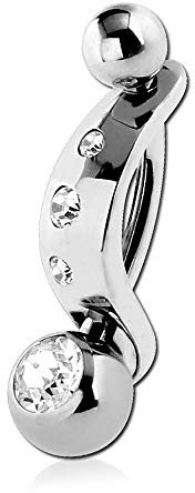 viva-adorno Intimpiercing Christina Piercing 316L Chirurgenstahl Mini Bauchnabel Banane Schild Kristalle Bananabell Z552_3k