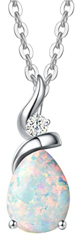 FANCIME Solide 14 Karat 585 Weiß Gold Tropfen Anhänger mit 925 Sterling Silber Kette Halskette mit Edelstein und echt Diamant Schmuck für Damen mit Geschenk Box - Kettenlänge: 40 + 5 cm
