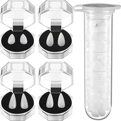 Chuangchi 5 Stück Vampirzähne Kit 4 Größen Custom Fangs Vampirzähne Gefälschte Zahnersatz mit 1 Tube Zähne Pellets Kleber für Cosplay Party Requisiten Halloween Party Fangzähne