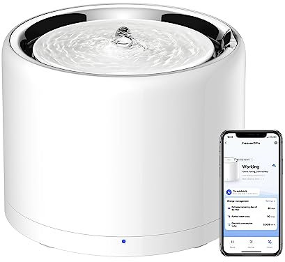 PETKIT EVERSWEET Fuente para Gatos, Acero Inoxidable, Bomba Inalámbrica, Control de App, 1.8L Bebedero Gatos/Perros, Ultrasilencioso, Filtro Triple, 3 Flujos de Agua, no es Fácil de Retener Bacterias
