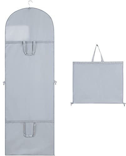 Niviy Kleidersack Lang 180cm Grau | PEVA Anzugtasche mit Griffen Sichtfenster,wasserdicht und faltbar für Brautkleider,Mäntel,Abendkleider und Reisen