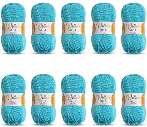 Wollidu Mila Garn zum Häkeln und Stricken 10 x 50g/133m Strickgarn 100% Polyacryl Häkelgarn Türkis