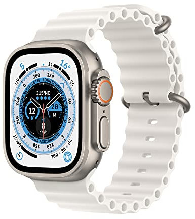Apple Watch Ultra (GPS + Cellular, 49mm) Reloj Inteligente con Caja de Titanio - Correa Ocean Blanca. Monitor de entreno, GPS de Alta precisión, autonomía Extraordinaria