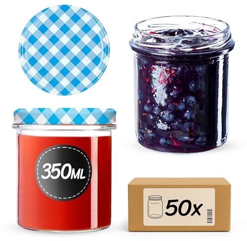 KADAX Lot de 50 bocaux en verre 350ml Ø82 à pois rouges – Couvercle Twist-Off hermétique TO82 – Pour confitures, conserves, cornichons, miel & fermentation
