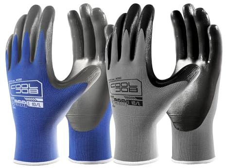 COOLJOB 20 Pairs Nitrile Dipped Safety Work Gloves with Grip, Non-slip Rubber Coated Bulk Garden Gloves for Men, Heavy-duty Oil Resistant for Truck Driver, Warehouse Box Handler, Large, Gray Blue