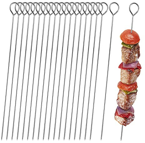 30cm Kebab Skewers Stainless Steel, 20pcs Metal BBQ Kebab Grill Skewers Sticks Reusable Long Metal Chicken Barbecue Skewer for Fruit Meat BBQ Kabob
