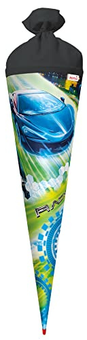 ROTH Schultüte Racing 70 cm groß - rund Rot(h)-Spitze Filzverschluss - Zuckertüte Rennsport