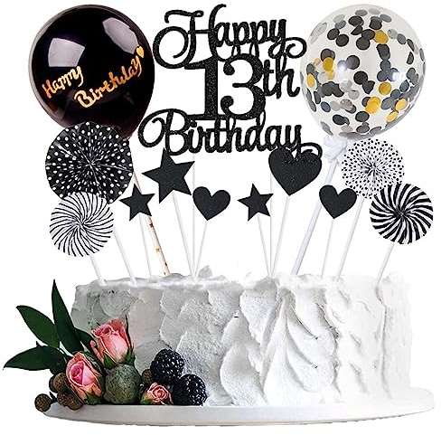 Tortendeko Geburstagstorte Happy Birthday Kuchendeko Schwarz Tortendeko 13 Geburtstag Mädchen Junge Glitter Cake Topper 13 Happy Birthday Kuchen Dekoration Geburtstag Happy 13th Birthday Torten Deko