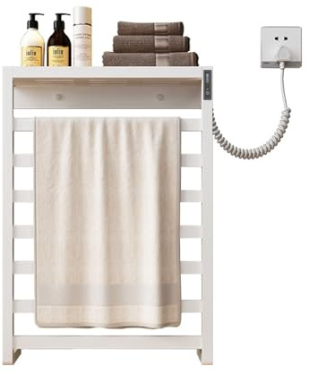 Radiador Toallero Eléctrico 7 Barras, Secador de Toallas de Pared con Estante Superior, Calentador de Toallas Baño con 4/6/8H Temporizador Termostato Inteligente,Blanco,Right Line