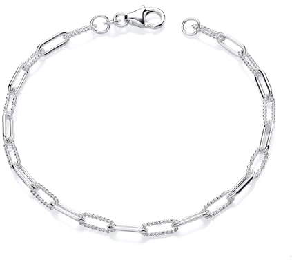 Old English Jewellers Solid 925 Sterling Silver 3.5mm Paperclip Link Chain Ladies Bracelet - 7.5 inch Length