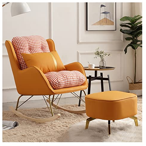 Kinderzimmer-Schaukelstuhl, gepolsterter Glider-Rocker-Akzentstuhl mit Lendenkissen und Ottomane, Baby-Stillstuhl für den Innenbereich, bequemer Stillsessel, Mid-Century-Stuhl für